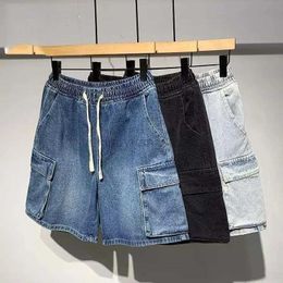 Men's Shorts Mens Elastic Waist Denim Shorts Summer Casual Loose Hip Hop Jeans Short Pants 240419 240419