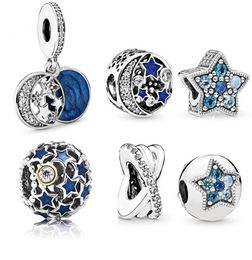 Fit Charm Bracelet Blue Starry Sky Silver Enamel Charms Pendant Bead 925 Silver Dangle DIY Jewellery European Chain Necklace & Bangle9253496