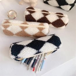 Fashion Large Capacity Pencil Bag Cosmetic Pouch Storage Plush Stripe Style Case For Student Stationery Supplies