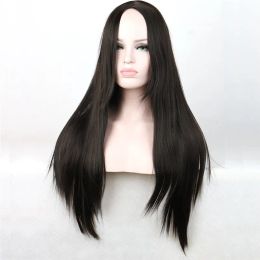 Wigs WoodFestival long straight synthetic wig for women blonde red black brown blue soft realistic wigs Fibre hair 65cm