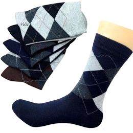 1 Pairs Autumn Winter High Quality Men Business Cotton Socks For Man Diamond Plaid Long Male Crew Sock Meias Calcetines 240112 9983