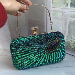 Evening Bags Women's Sequin Beading Bag Design Elegant Ladies Party Wedding Small Handbag Box Clutches Purses Green B542