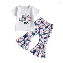 Clothing Sets Toddler Baby Girl Baseball Clothes 2 Piece Bell Bottoms Outfits Short Sleeve T-shirt Tops Flare Pants Summer Set