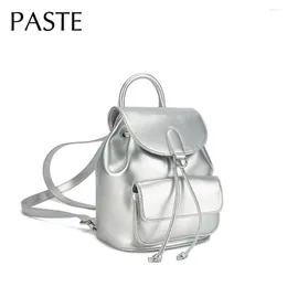 School Bags Leisure Silver Pink Back Pack Small Glossy Smooth Split Cow Leather Women's Backpack Ideal Bag For Teens