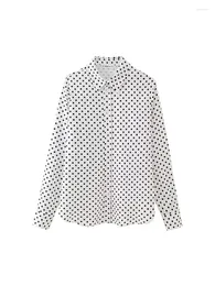 Women's Blouses Girls Casual Turn-Down Collar Long Sleeve Summer Loose Shirts Womens Fashion Polka Dot Print Single Bresated White Tops