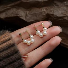 Dangle Earrings Women's Lines Silver/ Gold Colour Small Pearl Earing Pendientes Mujer Korea Style Jewellery Elegant Accessories