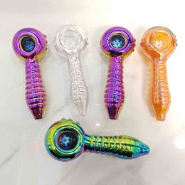 Latest electroplate Thread Glass Smoking Tobacco hand Pipe 11Cm 4 Colours One Hitter cigarette Philtres herbal oil Burners pipes Bowl Tool Accessories