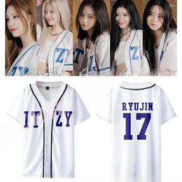 Women's T Shirts KPOP ITZY None Of My Business Merch Baseball Jersey T-shirt YUNA RYUJIN CHAERYEONG LIA YEJI V-Neck Short Sleeve Graphic