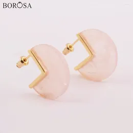 Stud Earrings BOROSA Jewellery 5Pairs High Quality Gild Natural Rose Quartzs Pink Crystal Quartz Studs Gems Earring ZG0421