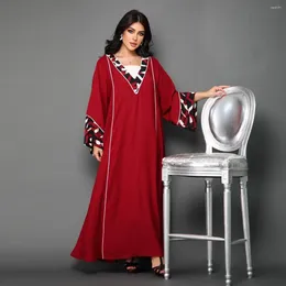 Ethnic Clothing Muslim Dress For Women Abaya Islamic Kaftan Arab Patchwork Robe Long Sleeve Big Hem Dubai Turkey Evening Clothes