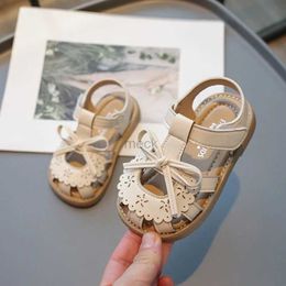 Sandals Kids Sandal 2024 New Toddlers Princess Cut-outs Walking Flat Sandals Fashion Sweet Childrens Girls Summer Shoes Causal Bowknot 240419