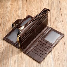 Wallets Luufan Genuine Leather Clutch Wallet Men Women Big Zipper Purse Card Holder Male Hand Wallets With Belt Cowskin Phone Pouch Bag