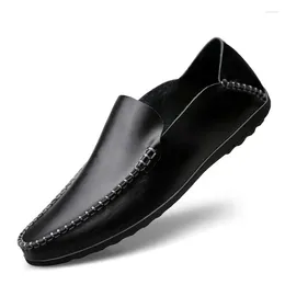 Casual Shoes Genuine Leather Men Bean 37-47 Large Size Handmade Loafers Breathable Slip On Black Driving