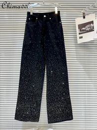 Women's Jeans Fashion Trousers 2024 Autumn Style Streetwear Girl Gradient Starry Drilling Washed Heavy Wide Leg Pants