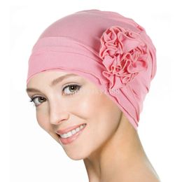 Latest Indian Flower Turban Women Stretch Muslim Hijab Hat Beanies Bonnet Hair Loss Headscarf Cancer Chemo Cap Head Wrap Scarf