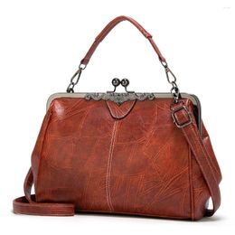 Drawstring Shoulder Bags Women Retro Frame Purses Girls Crossbody Messenger Bag Small Handbags For Phone Party Faux Oil Leather Clip