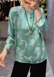 Womens Clothing New Product Chinese Style Silk Crown Crepe Printed Bottom Fashionable Shirt Top Womens