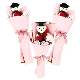 Decorative Flowers Graduation Bouquet Gifts Her Soap 2024 High School Bear Stuffed Flower Small Plush Animals