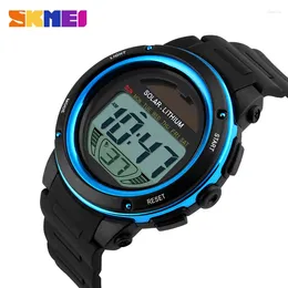 Wristwatches SKMEI 1096 Digital Watch Reloj Hombre Outdoor Sport Men Solar PU Strap Mens Chronograph Alarm 5Bar Waterproof