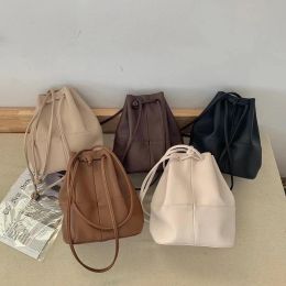 Buckets 2021 New High Qaulity PU Leather Soft Ladies Bucket Bag Korean Style Women Handbags Youth Shoulder Bag Whole Sale