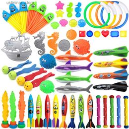 Sand Play Water Fun Diving Toys Set Swimming Pool Toys for Kids Diving Sticks Diving Rings Pirate Treasures Fish Toys Octopus Water Swim Bath Toys L416