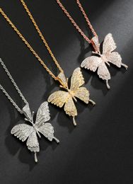 Zircon Butterfly Pendant Necklace Rose Gold HIP HOP Trend Personalised Street CZ Chain Alloy Jewellery Valentine Gift7933570