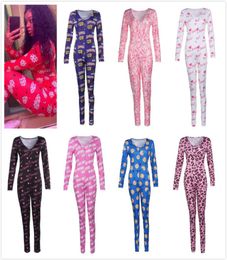 Women Jumpsuits Desinger Bodysuit Workout Button Skinny Print Long Sleeve Vneck Onesies Women Plus Size Ladies Rompers Tracks7435072