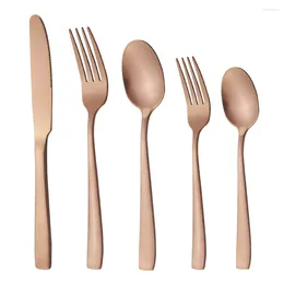 Dinnerware Sets 5pcs Rose Gold Stainless Steel Set Cutlery Knife Fork Spoon Dessert Sliverware Kitchen Home Party Tableware