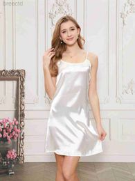 Women's Sleep Lounge Elegant Solid Satin Slip Nightdress Soft Round Neck Mini Sleep Dress Womens Sleepwear Dresses d240419