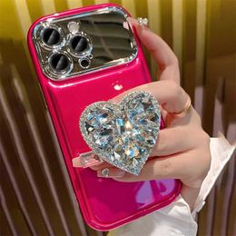 Cell Phone Cases Suitable for iPhone 13 15 Pro Max 14 Pro 12 11 Diamond Heart Mirror Stand J240418