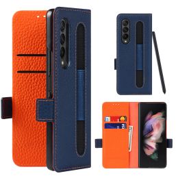 Wallets Genuine Leather for Samsung Galaxy Z Fold 2 Fold 3 Case Flip Book Pen Slot Card Wallet Protection Cover