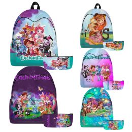 Bags Cartoon Enchantimals Backpacks Boys Girls Kids Anime Kawaii School Bags Travel Bags 3d Print Teenage Notebook Bag with Pen Case