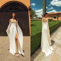2024 Bohemian Wedding Dresses Long Sleeves High Side Split Lace Beads Bridal Gowns Sexy Backless Sweep Train A Line Boho Wedding Dress