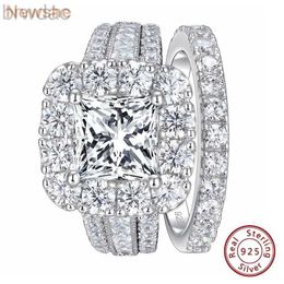 Solitaire Ring Newshe Solid 925 SiLVer Halo Princess Cut 5A Cubic Zircon Vintage Wedding Rings Set for Women Bridal Engagement Ring d240419