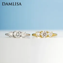 Cluster Rings DAMLISA 5.5mm Moissanite Engagement Ring For Women 3-stone Wedding Band 925 Sterling Silver 18k Gold Plated Promise Diamond