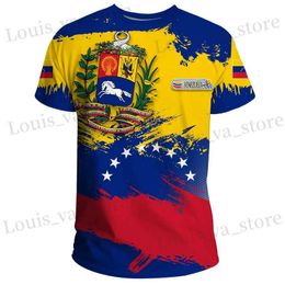 Men's T-Shirts 2024 Fashion Mens T-shirt Venezuela Flag Print T Shirts Men Clothing Oversized Short Slve Casual Strtwear Blouse Male Tops T240419