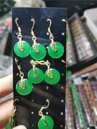 Dangle Earrings Koraba S925 Silver Leaves Leaf Round Green Jadeite Jade Stone Stud For Women Luxury Classic