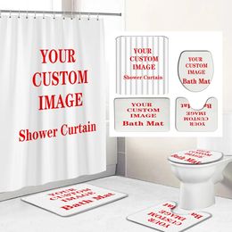 Custom Print Fabric Shower Curtains Polyester Bathroom Curtain Set Custom Anti-skid Rugs Carpet Toilet Lid Cover Bath Mat Sets 240419