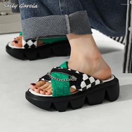 Slippers Punk Style Metal Chain Zipper Decorate Modren 2024 Mixed Colour All-Match Daily Sandals Open Toe Platform Casual Shoes