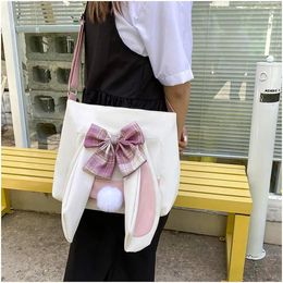 Shoulder Bags Large Capacity Canvas Bag Female 2024 Ear Bow Cute One Student Personality Sidebag