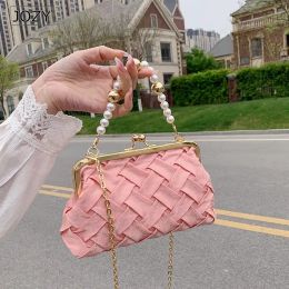 Shell Luxury Brand Woman Shoulder Bag Fashion Pearl Chain Handbag Summer Lady Ribbon Weave Bag and Purses Designer Clip Crossbody Bags