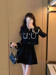 Work Dresses Skirt Sets Fashion 2 Piece Set Women 2024 Pocket Long Sleeve Crop Jackets Top High Waist A-line Mini Skirts Outfits Korean Suit