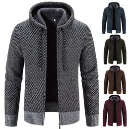 Men's Sweaters Cross Border Knitted Cardigan Outerwear Plush And Thick Hooded Slim Fitting Knit Sweater Fashion Trend