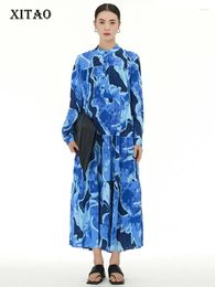 Casual Dresses XITAO Patchwork Print Dress Loose Slimming Fashion Contrast Colour Women Winter Temperament Trend HQQ2098