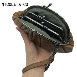 Bags Nicole & Co Original Women Genuine Leather Clutch Bags Metal Hasp Sheepskin Wallet Handbag Coin Purse Change Closure Card Holder
