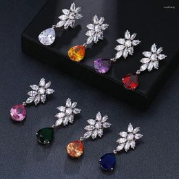 Stud Earrings Delicate Simple Flower Drop Crystal Earring Elegant Girl Inlay Zircon Silver Colour Charming Lady Engagement Jewellery