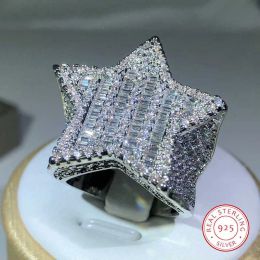 Rings Luxury 925 Sterling Silver Band Ring with Star Diamond Unisex White/Yellow Gold Finish HipHop Jewellery Gift