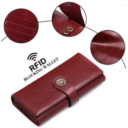 Wallets 2024 Women's Wallet Long Oil Wax Cowhide Large Capacity Clutch ID Holders Brand Designer Women