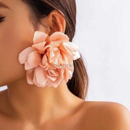 Other Exaggerated Large Fluffy Fabric Flower Earrings Women Cloth Flowers Drop Earrings 2023 Fashion Ear Charm Jewelry Wedding Female 240419