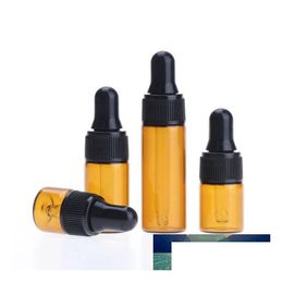 Packing Bottles Wholesale Black Dropper Cap Amber Glass Round 1Ml 2Ml L 5Ml Sample Essential Oil Pipette Container For Travel Drop Del Dhrws